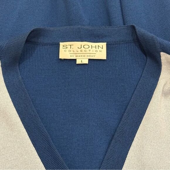 Vintage St. John Blue Colorblock Long Formal Jacket Special Occasion Size L - Picture 8 of 11